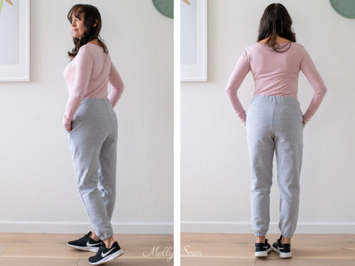 woman wearing DIY sweatpants with pockets