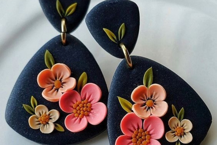 DIY flower polymer clay earrings