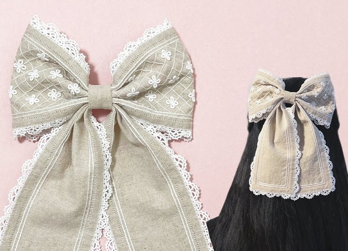 hand-embroidered hair bow clip