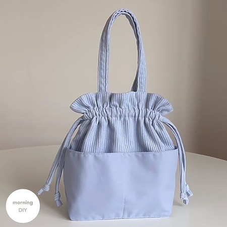 DIY drawstring bag with pocket sewing tutorial