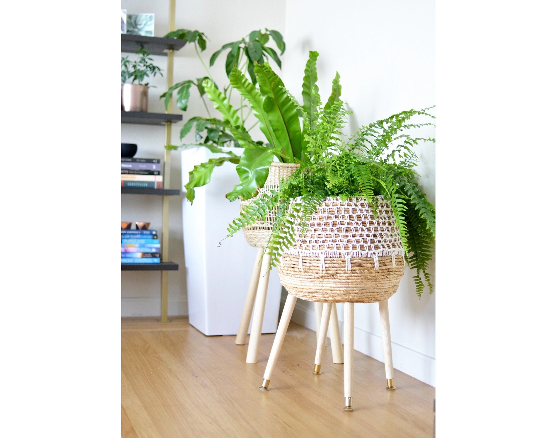 DIY woven basket plant stands Crafts on display