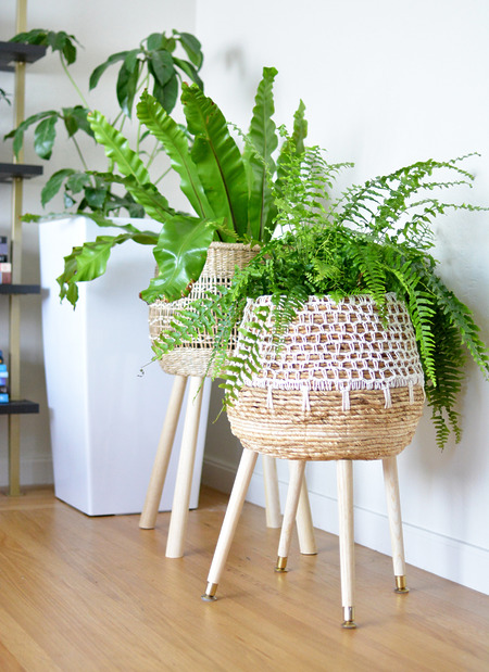 DIY woven basket plant stands