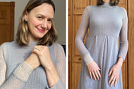 woman wearing a DIY long sleeve knit dress