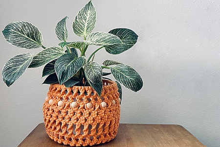 DIY macrame plant basket with beads and spiral knots