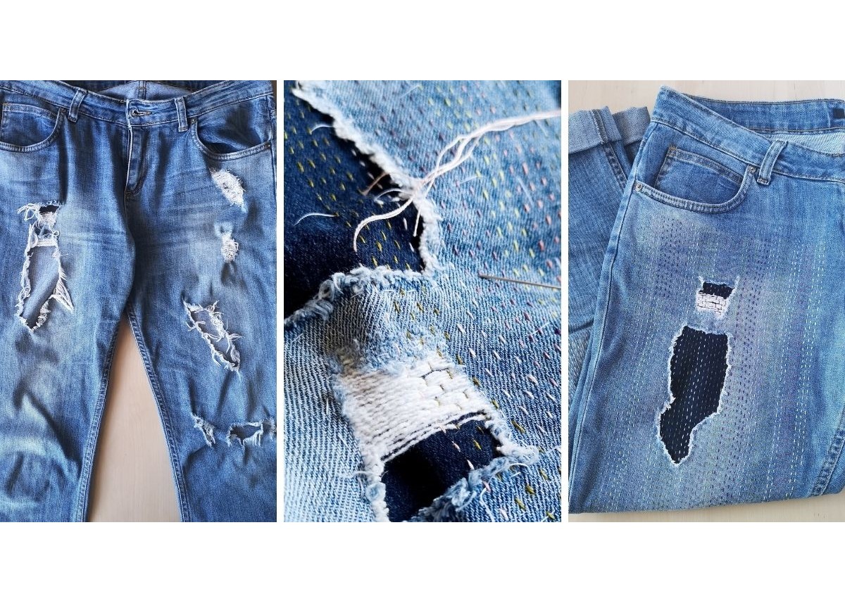 How to mend holes in jeans by hand. A simple method - Crafts on display