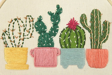 Cactus embroidery step-by-step tutorial - four different designs
