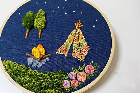 Camping embroidery – free summer pattern