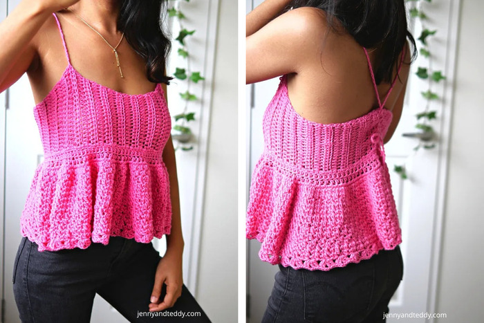 DIY crochet peplum tank top with tie straps