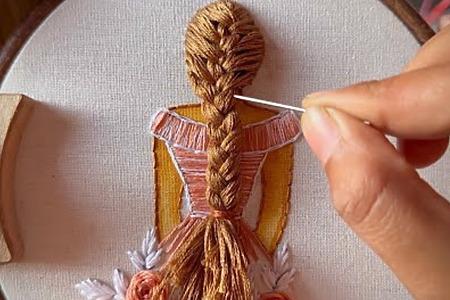 Girl and long braided hair embroidery tutorial