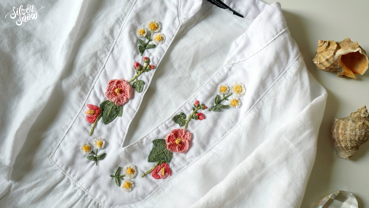 How to embroider a dress with flowers by hand - Crafts on display