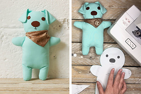 DIY stuffed dog toy from woven cotton fabric