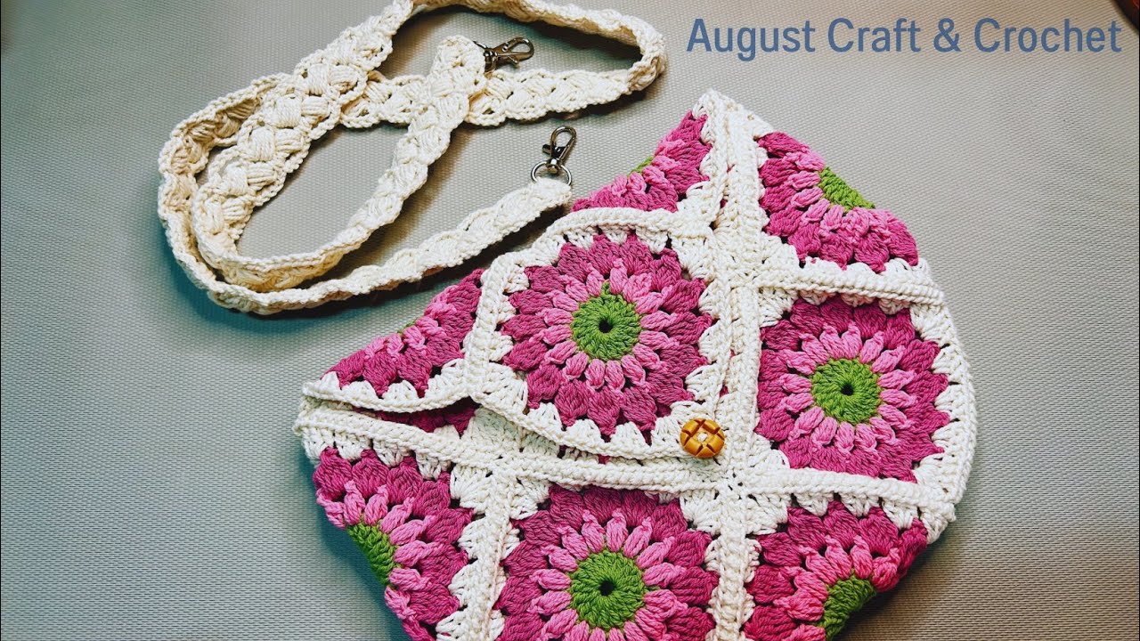 How to crochet a flower granny square cross bag - Crafts on display