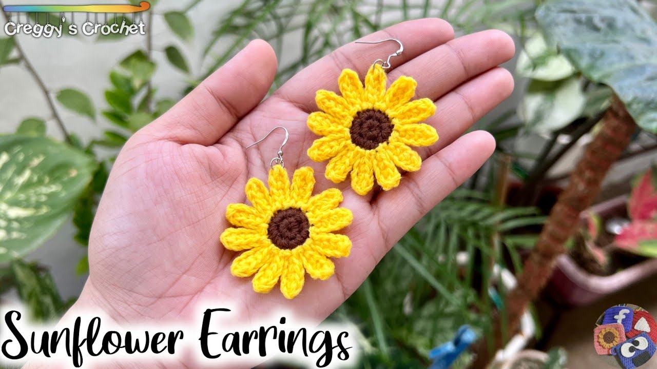 Crochet sunflower earrings tutorial Crafts on display