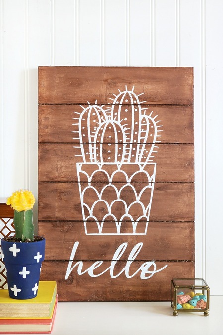 DIY faux wood cactus sign tutorial