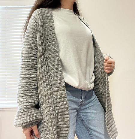 Crochet Classic Ribbed Long Cardigan - free pattern