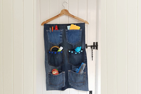 DIY hanging denim organizer from old jeans