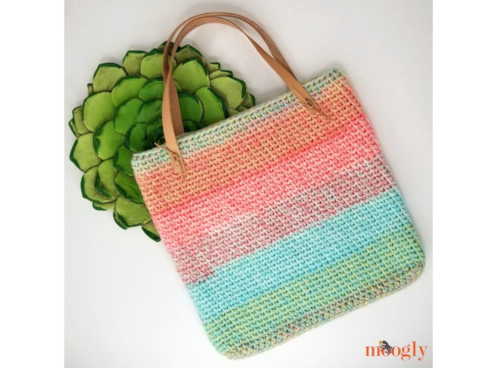 cute sherbet stripes crochet tote bag