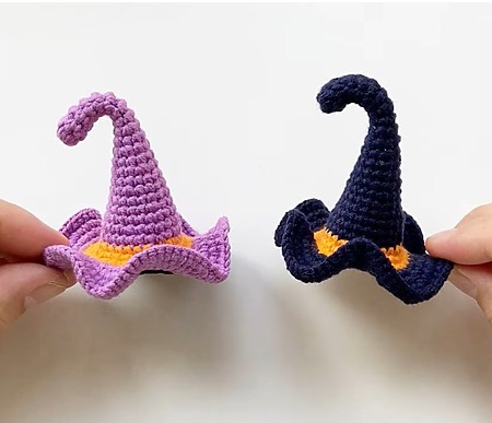 how to crochet a mini witch hat tutorial for Halloween