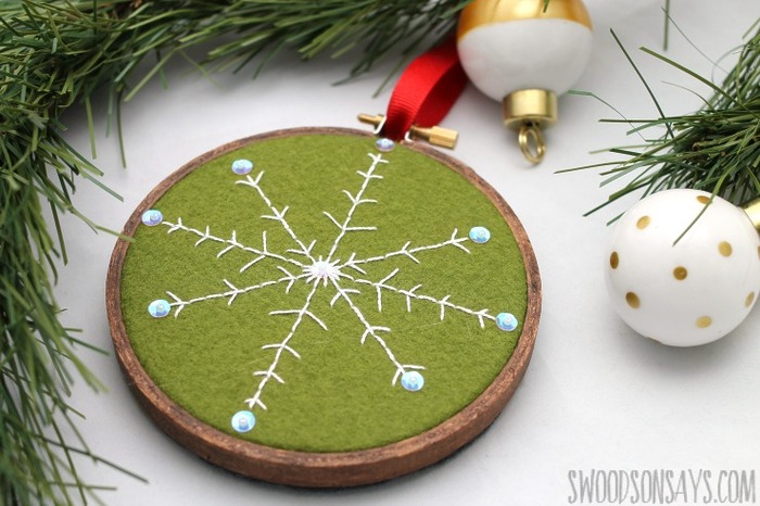 hand-embroidered snowflake ornament