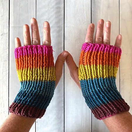 Knit Fingerless Mitts on Straight Needles Free Pattern Easy 1x1 Rib Mitts for Beginners