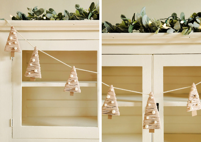 Christmas tree garland from cardboard and yarn