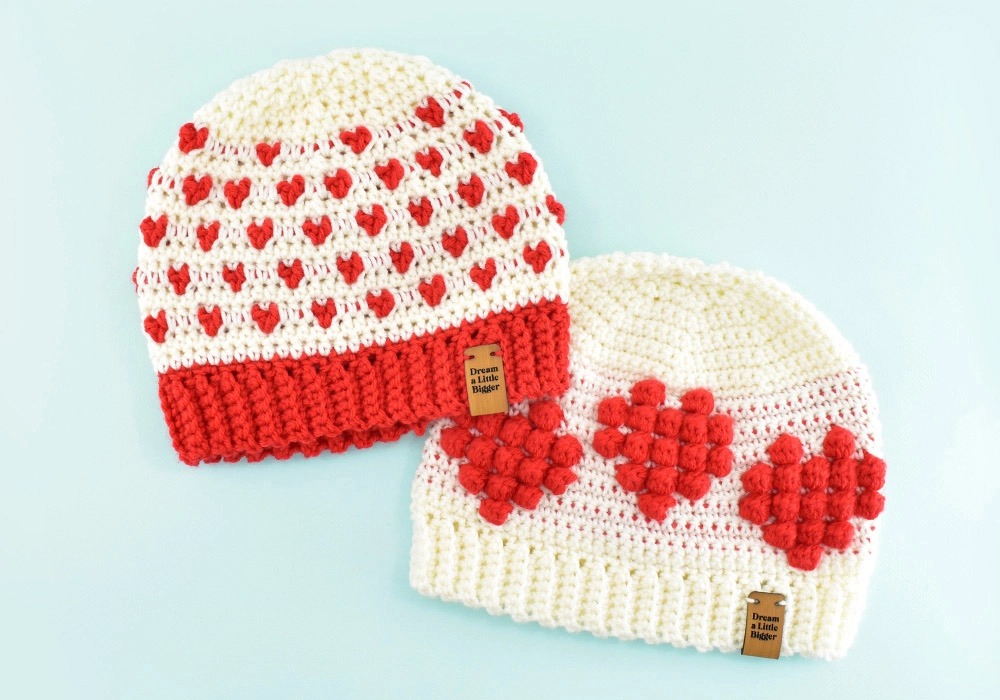 Free crochet hearts beanie pattern Crafts on display