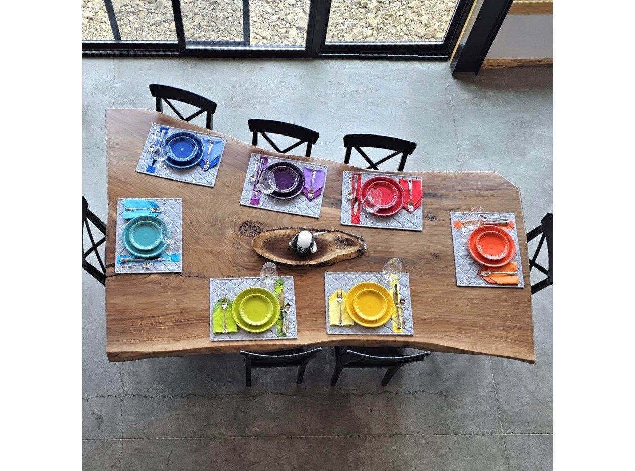 DIY fabric placemats and napkins set in rainbow colors