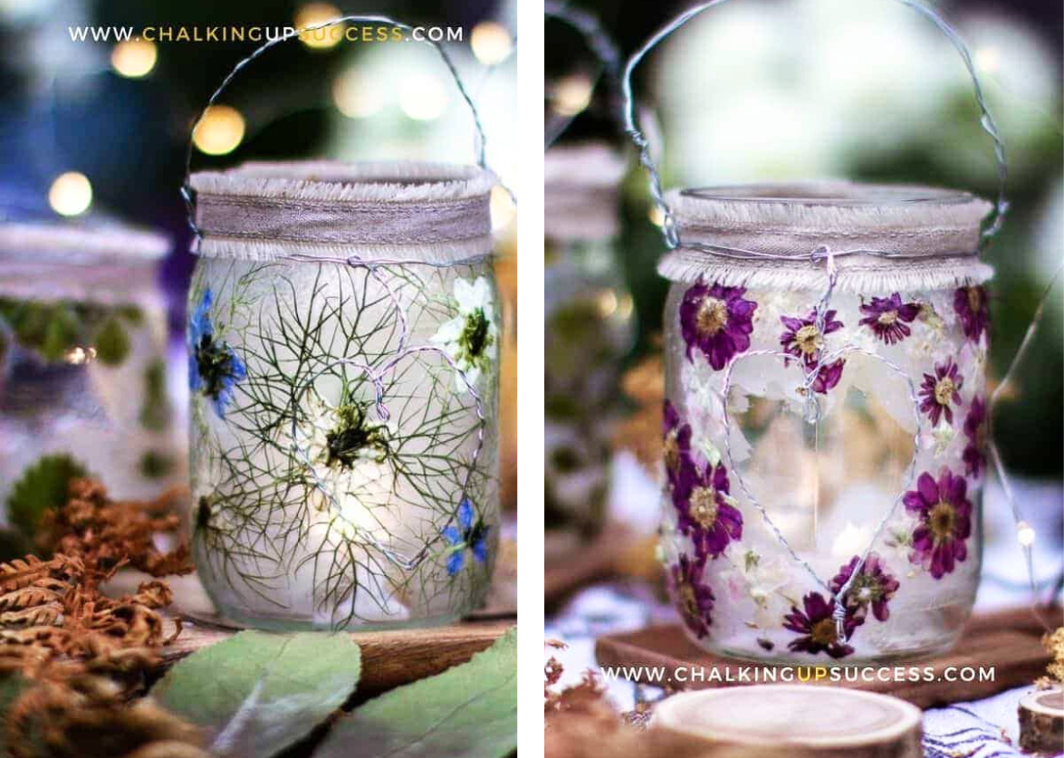 DIY glass jar lanterns with pressed flowers - Crafts on display