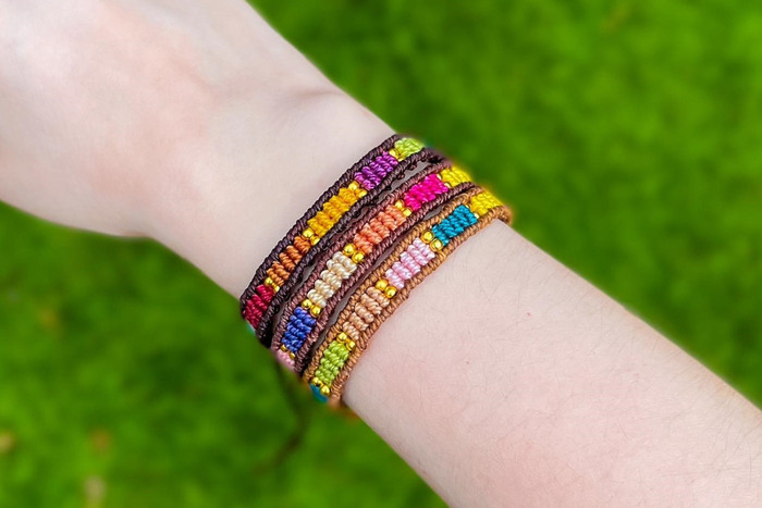 DIY colorful macrame bracelet from yarn scraps