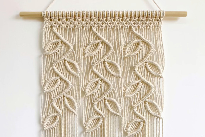 Macrame wall hanging with a leaf pattern