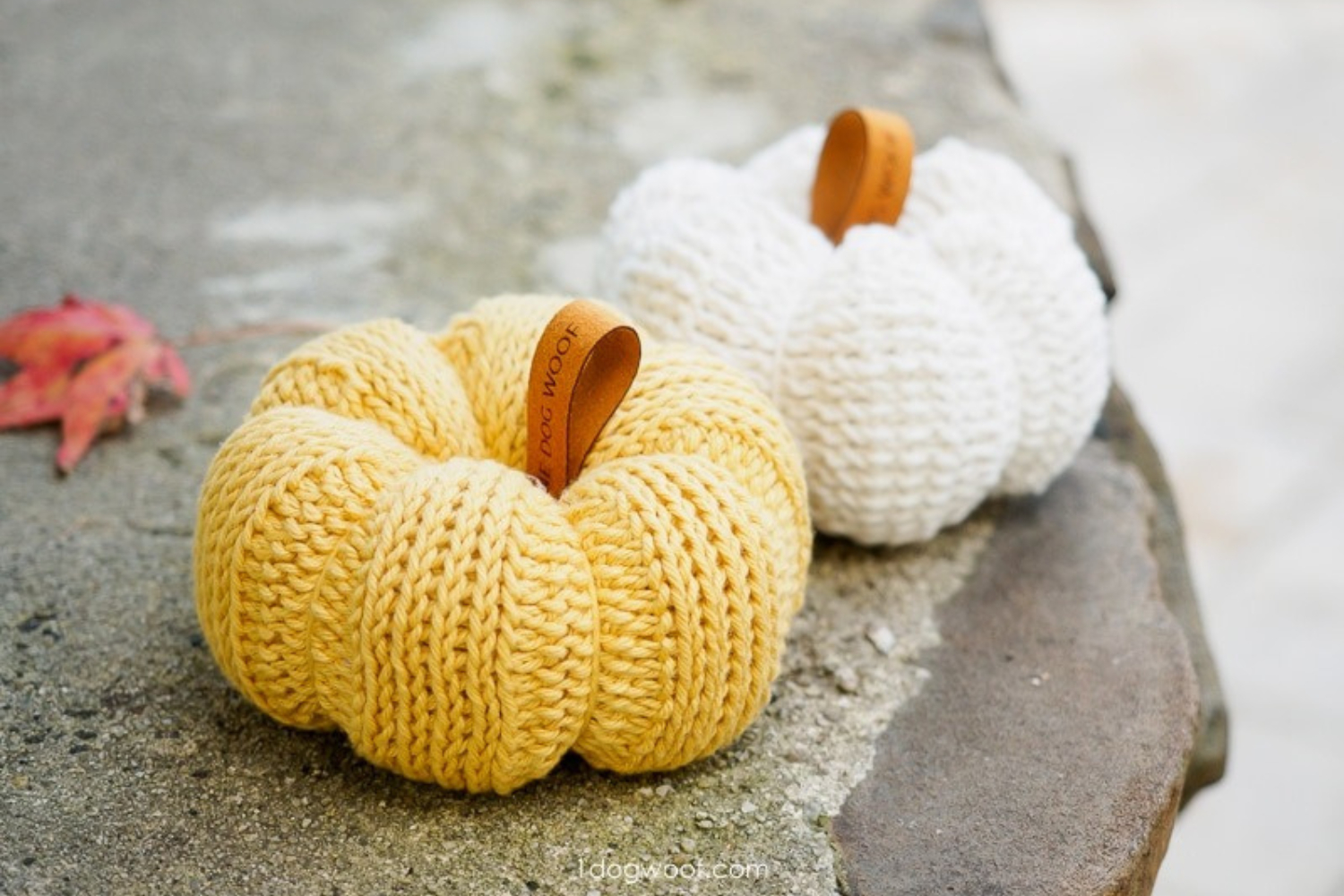 white and yellow Crochet pumpkins