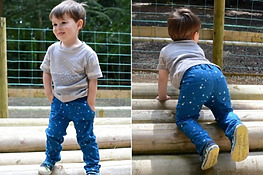 little boy wearing DIY skinny jeans