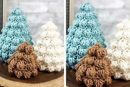 DIY crochet bobble Christmas trees in different sizes and colors