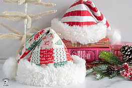 two DIY quilted Santa hats