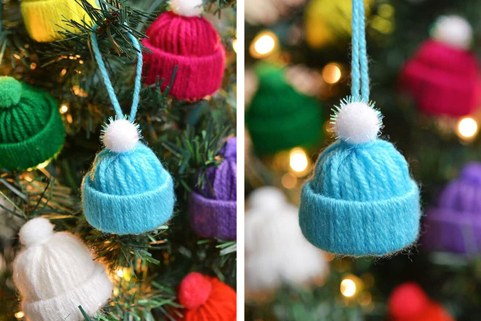 DIY mini yarn hat ornaments