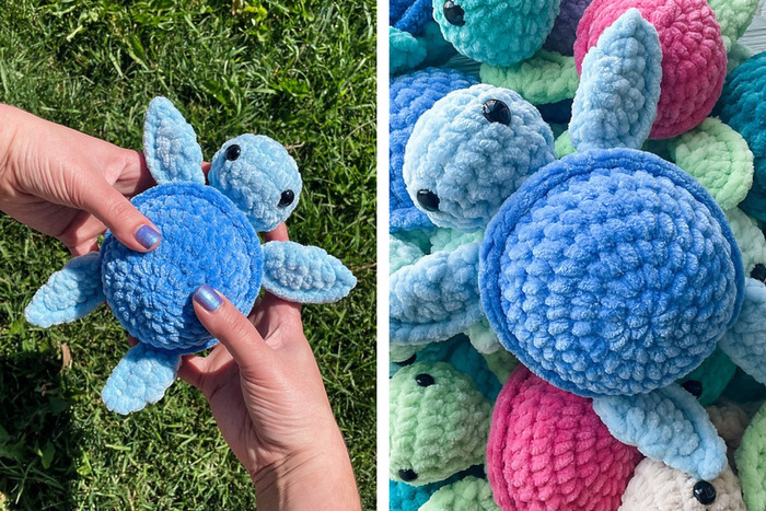 DIY crochet turtle amigurumi plushie with chenille yarn