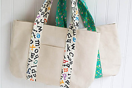 DIY canvas tote bag with two exterior pockets