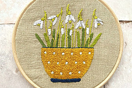 hand embroidery - snowdrops in a plant pot