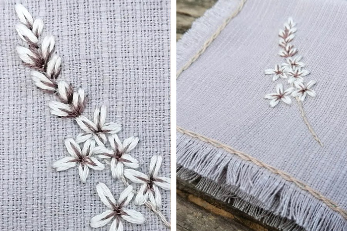 DIY cotton napkin embroidered with simple floral design