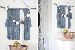 DIY yarn wall hanging out of a mop head