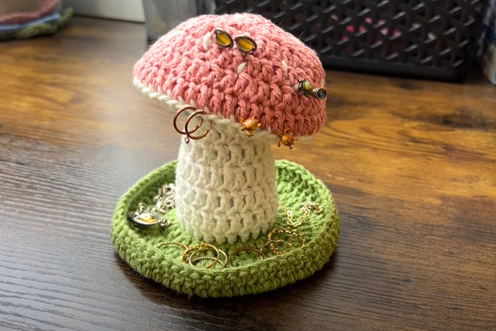 DIY Crochet Mushroom Jewelry Holder