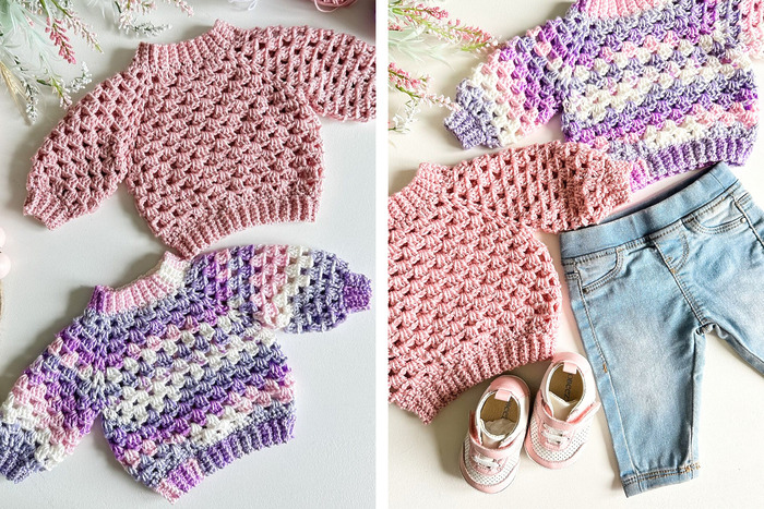 DIY crochet raglan sweaters for children