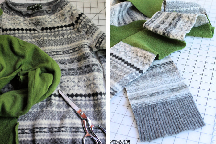 upcycle shrunken wool sweaters into cozy DIY scarf