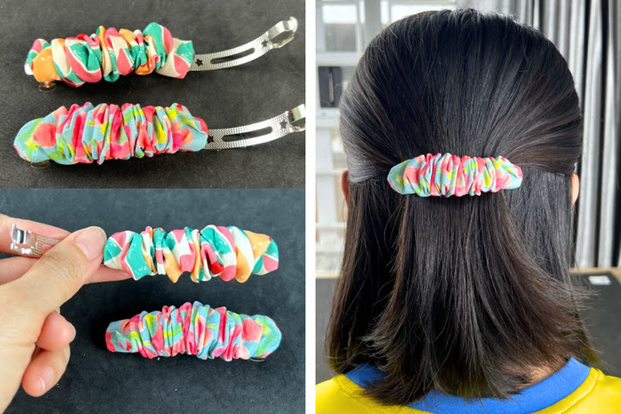 DIY scrunched fabric hair clip