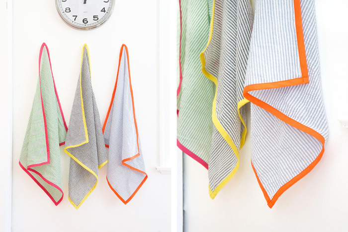 Seersucker DIY Tea Towels with bias tape finish