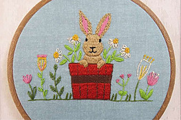 DIY bunny in a plant pot with flowers hand embroidery