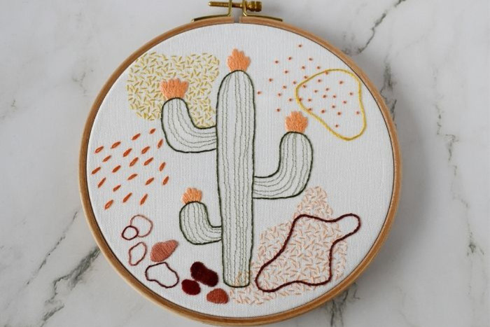 DIY cactus hand embroidery with beginner embroidery stitches