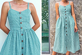 DIY sleeveless button down midi dress in gingham cotton fabric