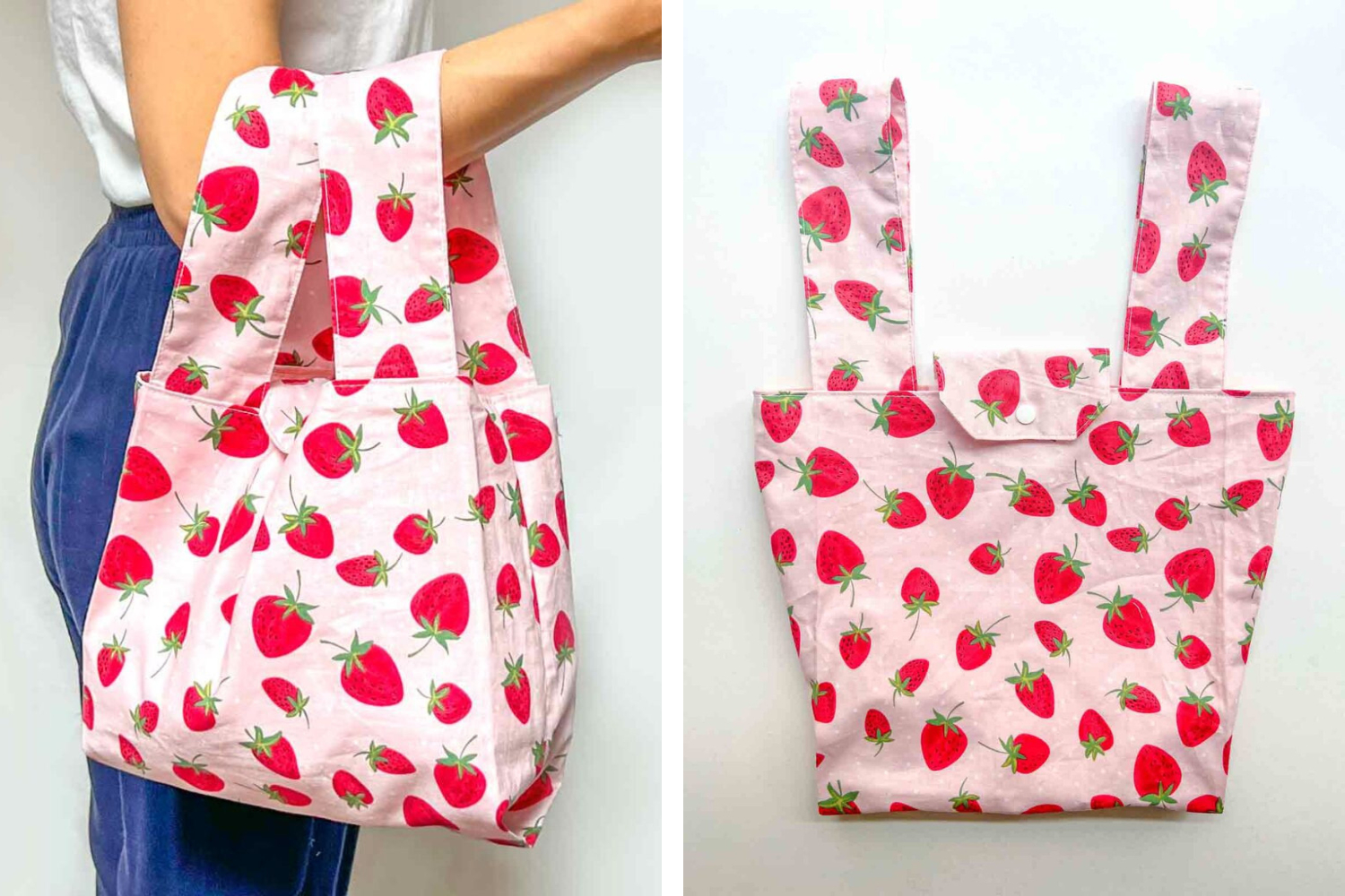 DIY reusable grocery bag with side gusset and snap closure