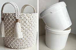 DIY storage basket made from upcycling a plastic bucket